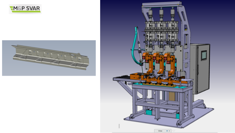 Project MEB/automatic feeding of 3 nuts and their welding with a total cycle time of 11vt. Inserting the input molding into the welding machine and placing the weldment on the pallet using a robot