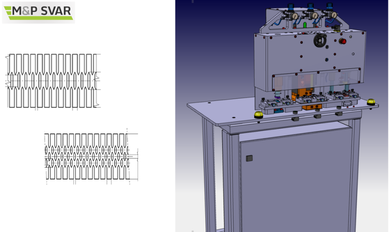 Project VW, KIA, BMW - mobile device, for pressing, welding and straightening rubber seal reinforcements for doors. The concept allows use on 4 injection lines.