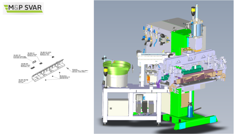 VW project - MQB platform / press with jig and automatic screw feeder. The device is part of a robot workplace.