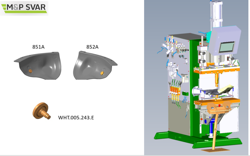 Project Škoda Auto ENYAQ iV - hand press with a maximum welding power of 70 kA / 1000 Hz with a jig. Welding of a screw with a full protrusion.